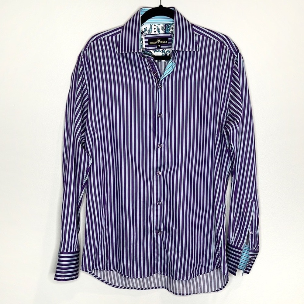 BERTIGO Purple Stripe Button Down Casual Dress Shirt size 4